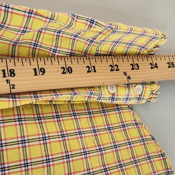 NWT J.Crew XS Yellow Plaid Ruffleneck Tuxedo Bib Blouse - Preppy Ruffle Shirt - Picture 11 of 12